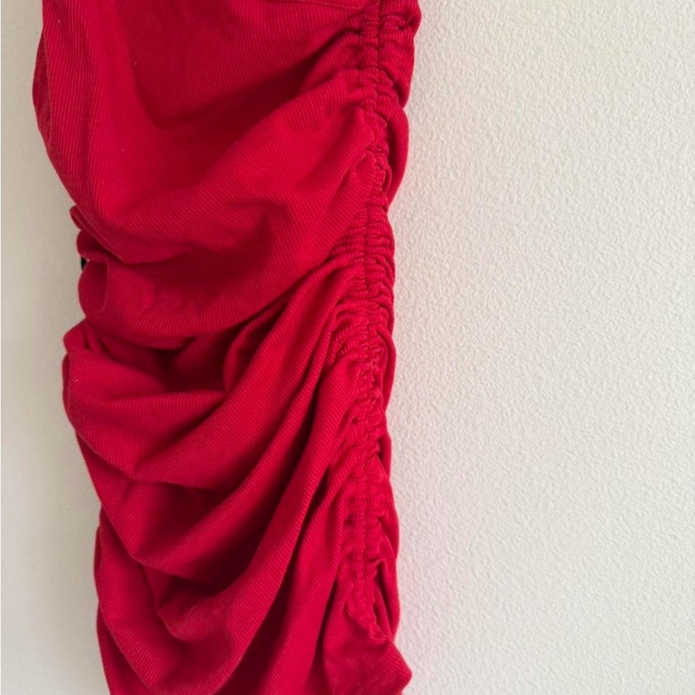 Red One-Shoulder Ruched Swimsuit - Picture 2 of 4